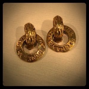 Vintage Chanel logo hoop earrings 2 in 1